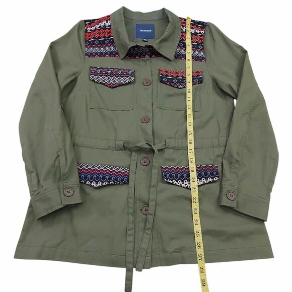 ModCloth Jacket Womens Medium Green Aztec Embroidered Front Button Twill Cotton - Picture 12 of 12